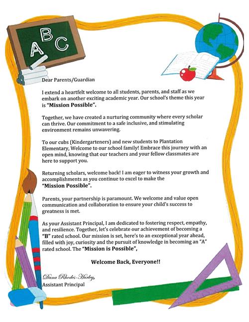 Mrs. Dana Hurley, Assistant Principal Letter